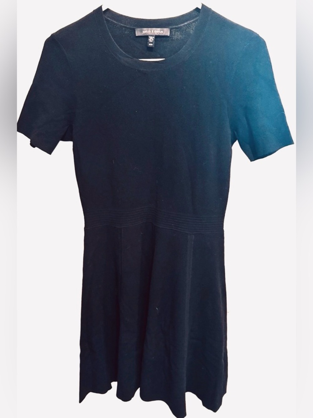 Judith & Charles stretch knit fitted flare black mini dress tunic party office M